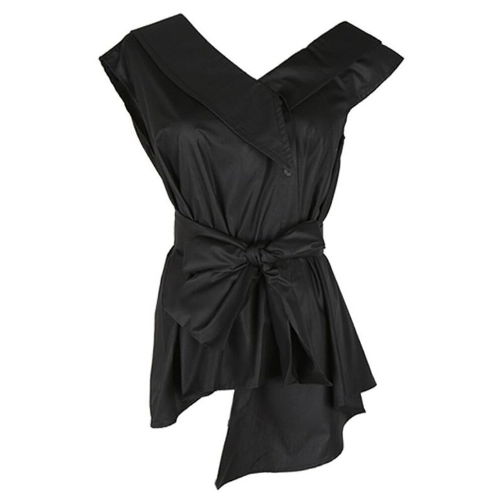 Asymmetrical Black Cotton Top